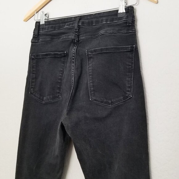 Zara High Waist Ripped Knee Skinny Jeans Raw Hem Size 4 Faded Black Grunge Moto - Picture 9 of 13